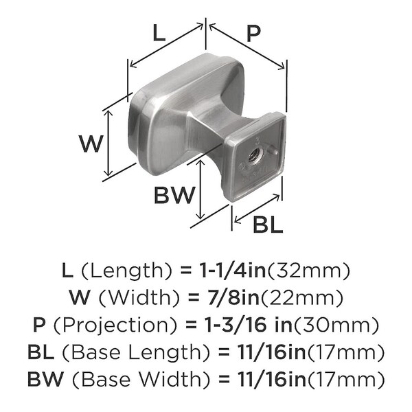 Revitalize 1-1/4" Length Square Knob Satin Nickel