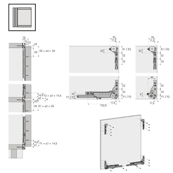 SlideLine M Set of fittings for doors WITHOUT Silent System, 30 kg, Minimum door width in: 300