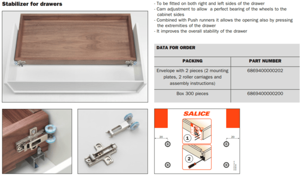 Salice - Stabilizer Roller For Pullouts / Wide Drawers