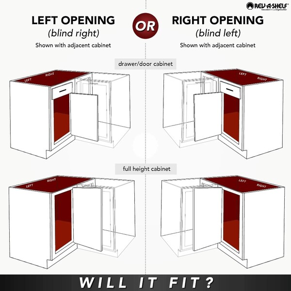 Two-Tier Wood Classic Girasolo, Left Opening/Blind Right Corner Cabinet - 12" Opening FF - 13.5" Frameless
