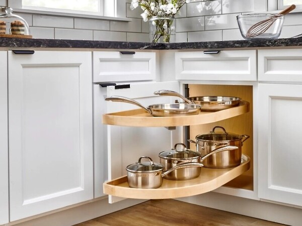 Two-Tier Wood Classic Girasolo for Right Opening/Blind Left Corner Cabinet - 15" Opening FF - 16-1/2" Frameless