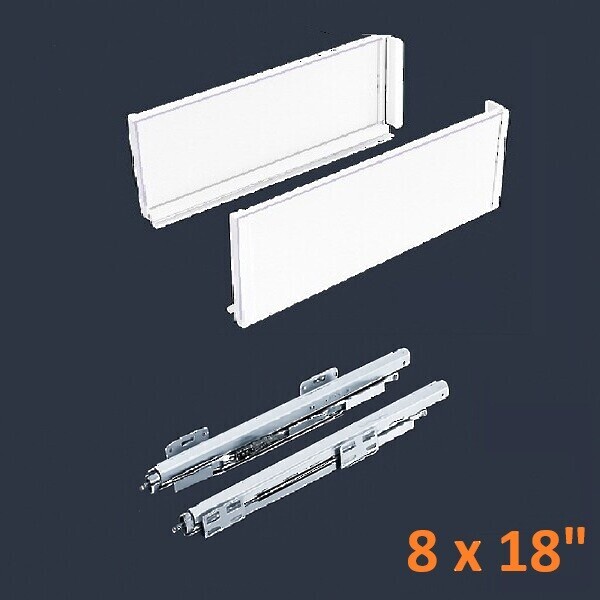 White SGS Double Wall Slim Box System 8" H x 18" L - Soft Close